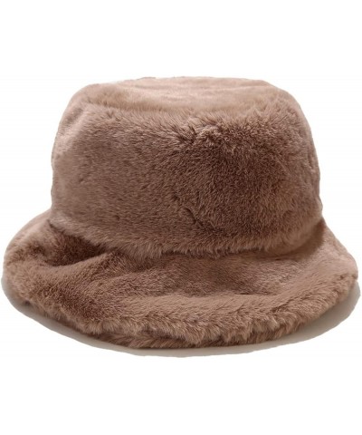 Faux Fur Bucket Hat Fluffy Fuzzy Warm Hats Plush Fisherman Cap Winter Fedora Hats for Women Khaki $9.11 Bucket Hats