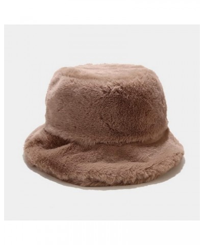 Faux Fur Bucket Hat Fluffy Fuzzy Warm Hats Plush Fisherman Cap Winter Fedora Hats for Women Khaki $9.11 Bucket Hats