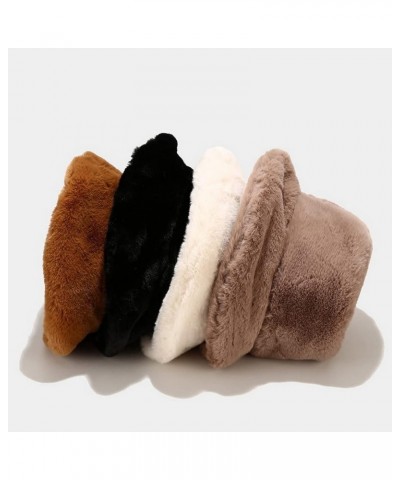 Faux Fur Bucket Hat Fluffy Fuzzy Warm Hats Plush Fisherman Cap Winter Fedora Hats for Women Khaki $9.11 Bucket Hats