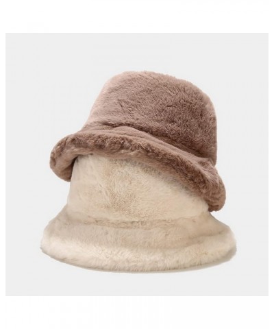 Faux Fur Bucket Hat Fluffy Fuzzy Warm Hats Plush Fisherman Cap Winter Fedora Hats for Women Khaki $9.11 Bucket Hats