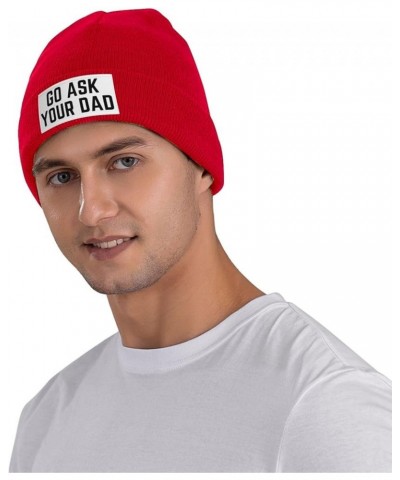 Go Ask Your Dad Hat Father Dad Gifts Knit Hats Soft Warm Ski Cap Men Women Winter Beanie Hat Red $12.31 Skullies & Beanies