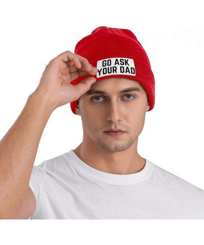 Go Ask Your Dad Hat Father Dad Gifts Knit Hats Soft Warm Ski Cap Men Women Winter Beanie Hat Red $12.31 Skullies & Beanies