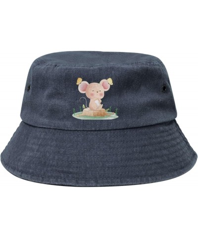 Cute Mouse Bucket Hat for Women Men Summer Travel Sun Hat Outdoor Cap Funny Bucket Hats Navy Blue $11.98 Bucket Hats