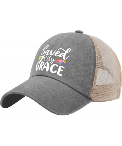 Saved by Grace Cap Custom Baseball Cap AllBlack Custom Hat Gifts for Her Running Caps Gray02 $10.63 Sun Hats