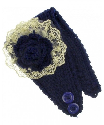 Women's Knit Head Wrap Head Warmer with Lace Framed Flower Navy $8.99 Cold Weather Headbands