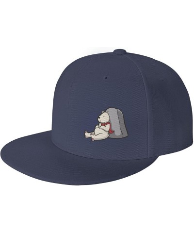 Cartoon Polar Bears Sleep On Rocks Snapback Hat Baseball Cap for Men Women Hip Hop Style Flat-Brimmed Hats Navy Blue $10.64 B...