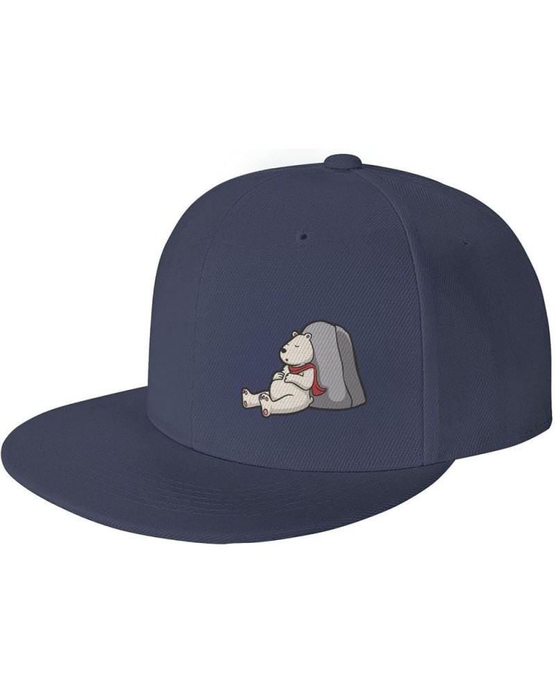 Cartoon Polar Bears Sleep On Rocks Snapback Hat Baseball Cap for Men Women Hip Hop Style Flat-Brimmed Hats Navy Blue $10.64 B...