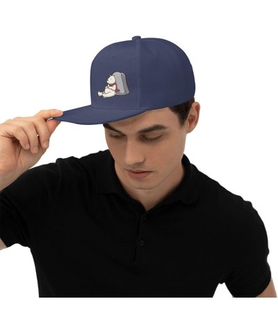 Cartoon Polar Bears Sleep On Rocks Snapback Hat Baseball Cap for Men Women Hip Hop Style Flat-Brimmed Hats Navy Blue $10.64 B...