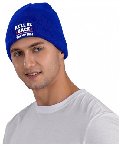 He'll Be Back Trump 2024 Beanie Hat Men Winter Warm Hat Women Knit Stocking Hat Slouchy Skull Cap Knitted Hat Black Blue $11....