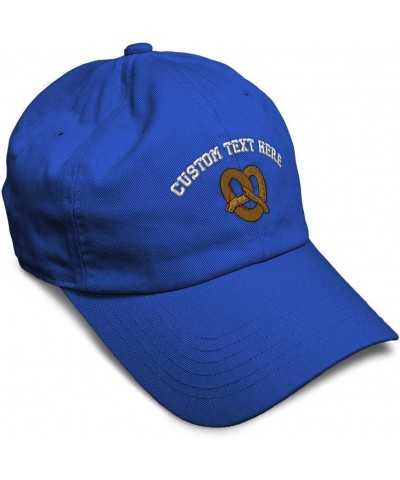 Custom Soft Baseball Cap Pretzel Embroidery Bread Pretzel Twill Cotton Dad Hats for Men & Women Royal Blue Personalized Text ...