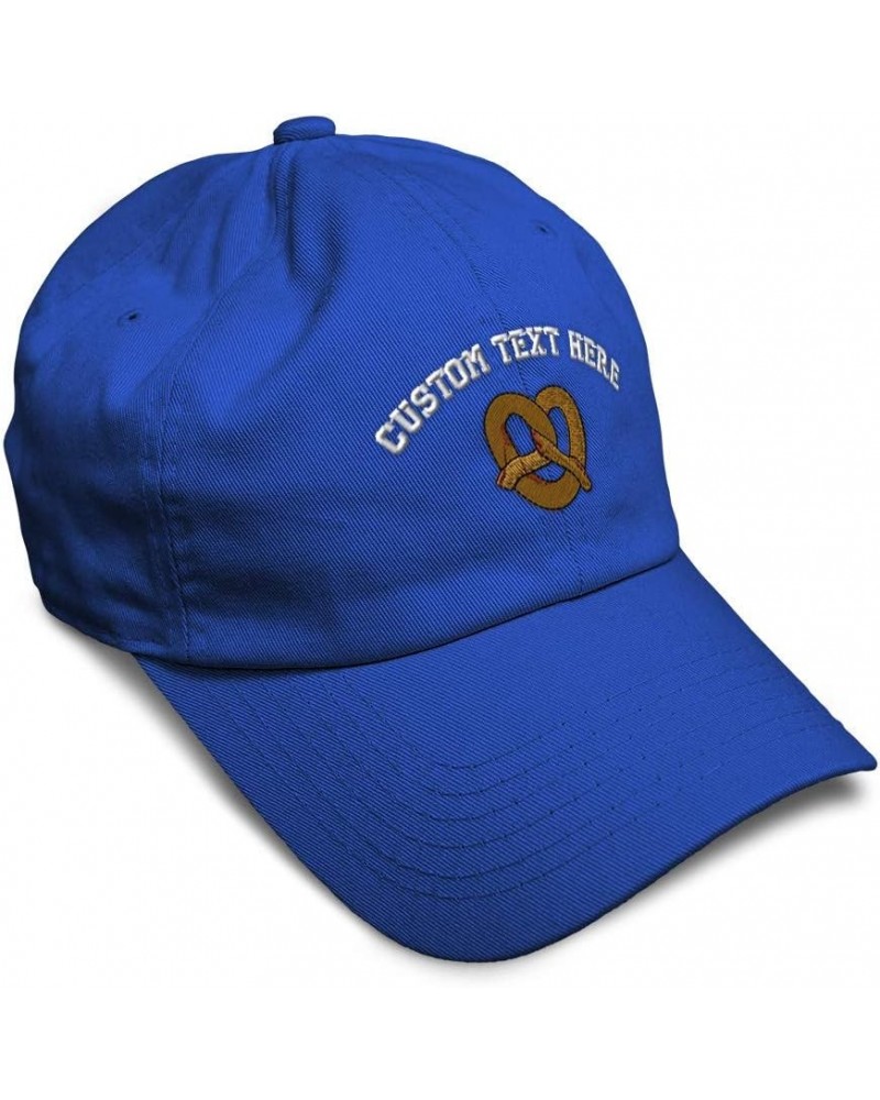 Custom Soft Baseball Cap Pretzel Embroidery Bread Pretzel Twill Cotton Dad Hats for Men & Women Royal Blue Personalized Text ...