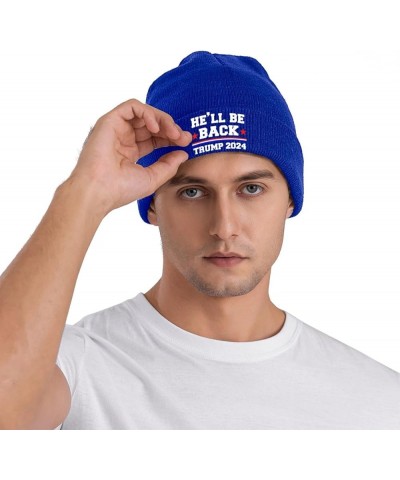 He'll Be Back Trump 2024 Beanie Hat Men Winter Warm Hat Women Knit Stocking Hat Slouchy Skull Cap Knitted Hat Black Blue $11....