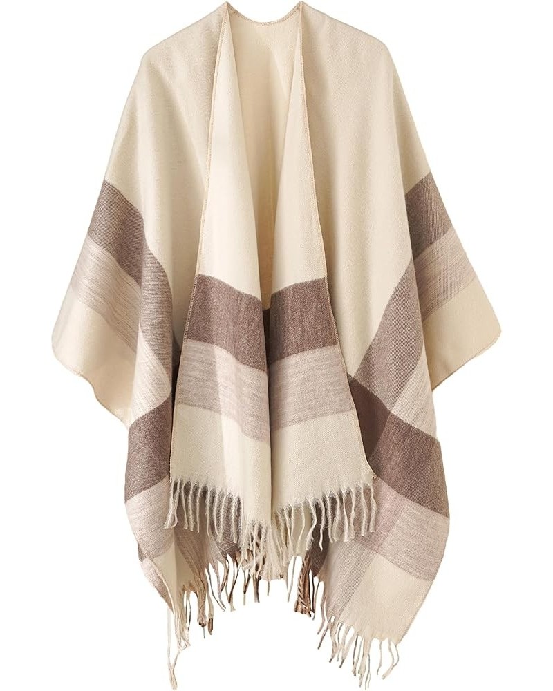 Women's Winter Blanket Scarf Shawl Wrap Poncho Cape Open Front Cardigan Shawls Beige4 $17.69 Scarves