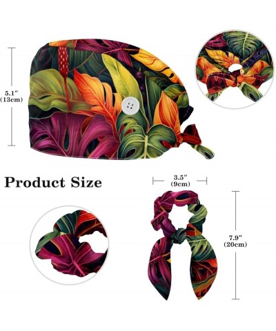 Scrub Cap Nurse Doctor Surgical Hat Tropical Plants Medical Hat with Buttons Bowknot Hair Bow Tie Color 1 $8.84 Skullies & Be...