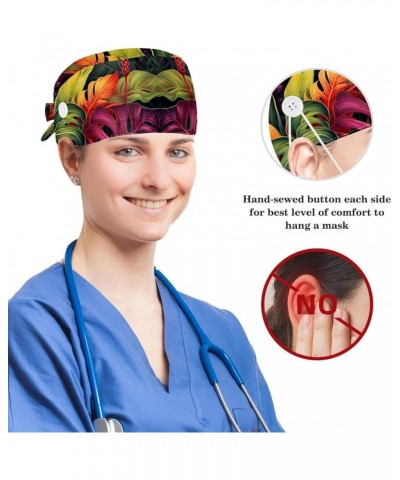 Scrub Cap Nurse Doctor Surgical Hat Tropical Plants Medical Hat with Buttons Bowknot Hair Bow Tie Color 1 $8.84 Skullies & Be...