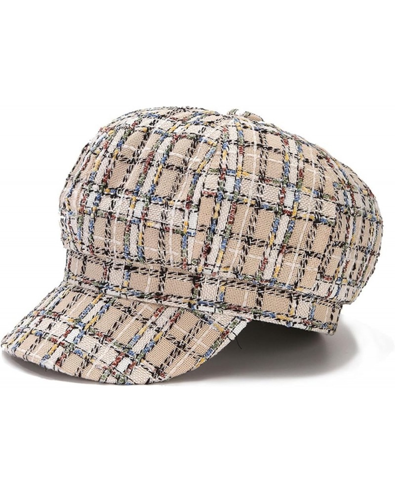 Women`s Plaid Newsboy Cap Gatsby Cabbie Hat Octagonal Classic Beret Checked Khaki $10.94 Newsboy Caps