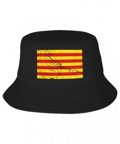 Flag of Catalonia Texture Effect Bucket Hat for Men Women Summer Bucket Hats Outdoor Vacation Beach Travel Fishing Cap Black ...