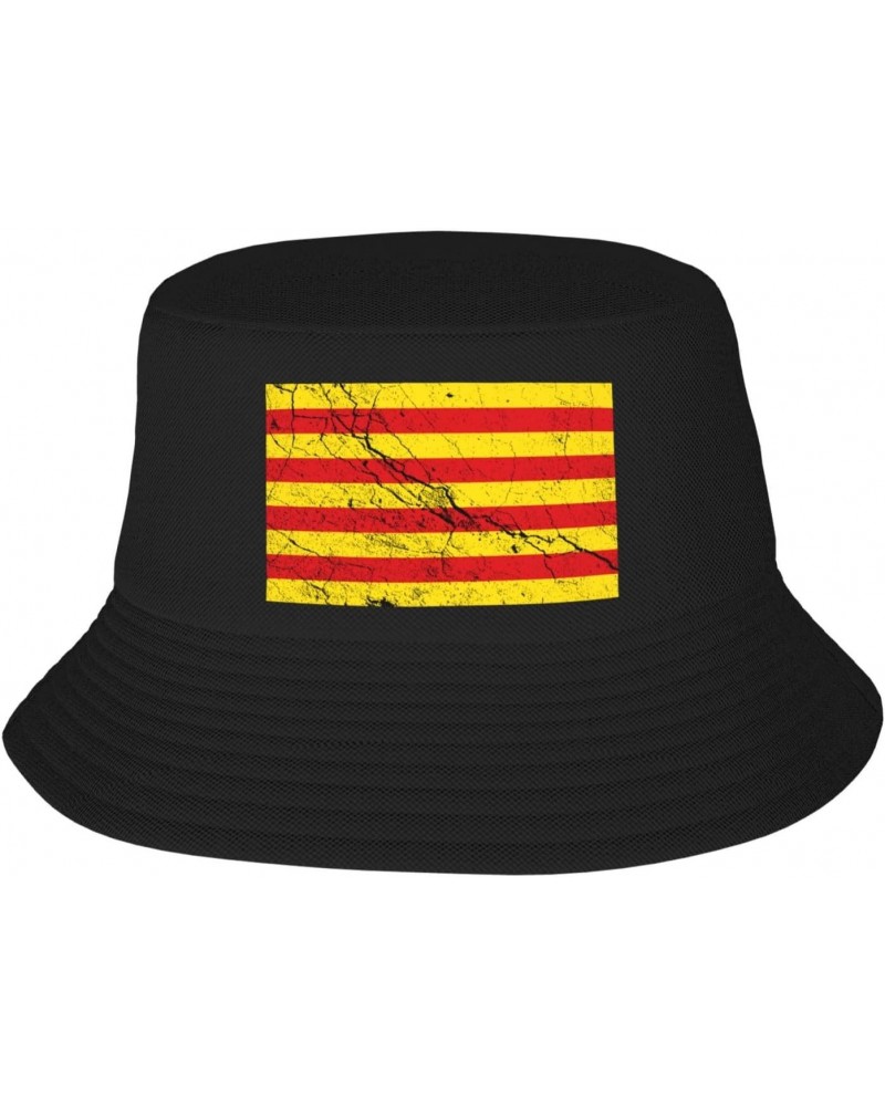 Flag of Catalonia Texture Effect Bucket Hat for Men Women Summer Bucket Hats Outdoor Vacation Beach Travel Fishing Cap Black ...