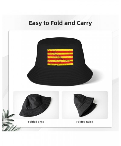 Flag of Catalonia Texture Effect Bucket Hat for Men Women Summer Bucket Hats Outdoor Vacation Beach Travel Fishing Cap Black ...