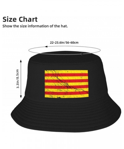 Flag of Catalonia Texture Effect Bucket Hat for Men Women Summer Bucket Hats Outdoor Vacation Beach Travel Fishing Cap Black ...