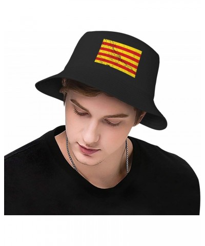 Flag of Catalonia Texture Effect Bucket Hat for Men Women Summer Bucket Hats Outdoor Vacation Beach Travel Fishing Cap Black ...