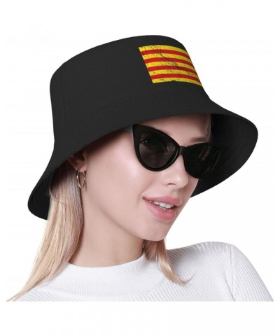 Flag of Catalonia Texture Effect Bucket Hat for Men Women Summer Bucket Hats Outdoor Vacation Beach Travel Fishing Cap Black ...