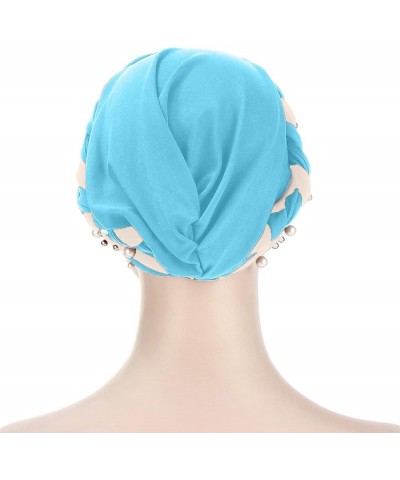 Slouchy Beading Cancer Chemo Beanies Soft Cotton Fashion India Muslim Hats Cap Headwear for Women Sky Blue $9.89 Skullies & B...