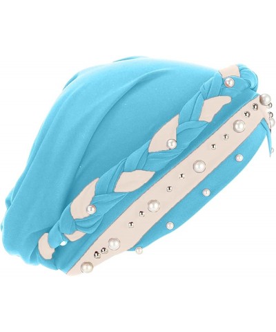 Slouchy Beading Cancer Chemo Beanies Soft Cotton Fashion India Muslim Hats Cap Headwear for Women Sky Blue $9.89 Skullies & B...