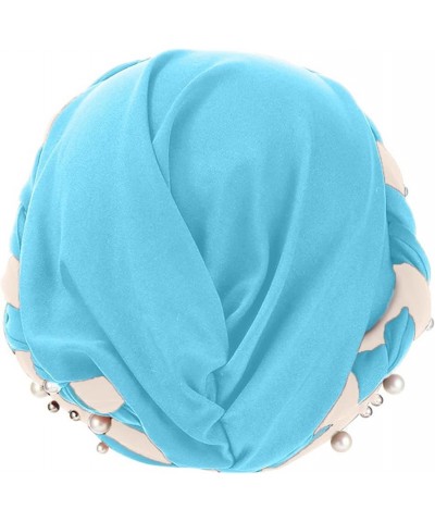 Slouchy Beading Cancer Chemo Beanies Soft Cotton Fashion India Muslim Hats Cap Headwear for Women Sky Blue $9.89 Skullies & B...