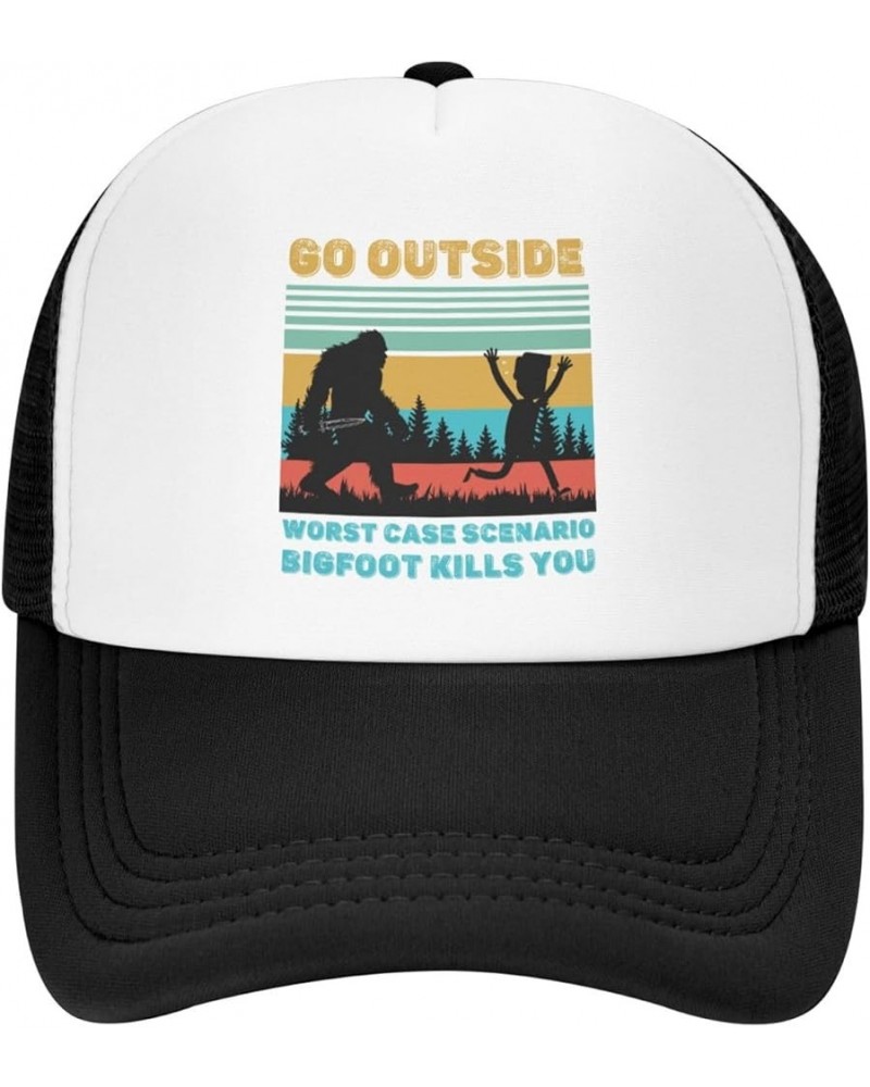 Bigfoot Trucker Hat Cap Adjustable Snapback Baseball Cap for Men Women Breathable Mesh Hat Black Go Outside Worst Case Scenar...