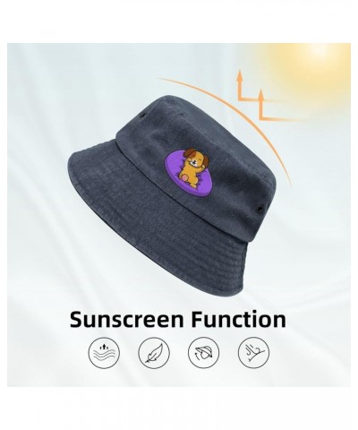 Puppy Lying on Bed Bucket Hat for Women Men Summer Travel Sun Hat Outdoor Cap Funny Bucket Hats Navy Blue $14.48 Bucket Hats