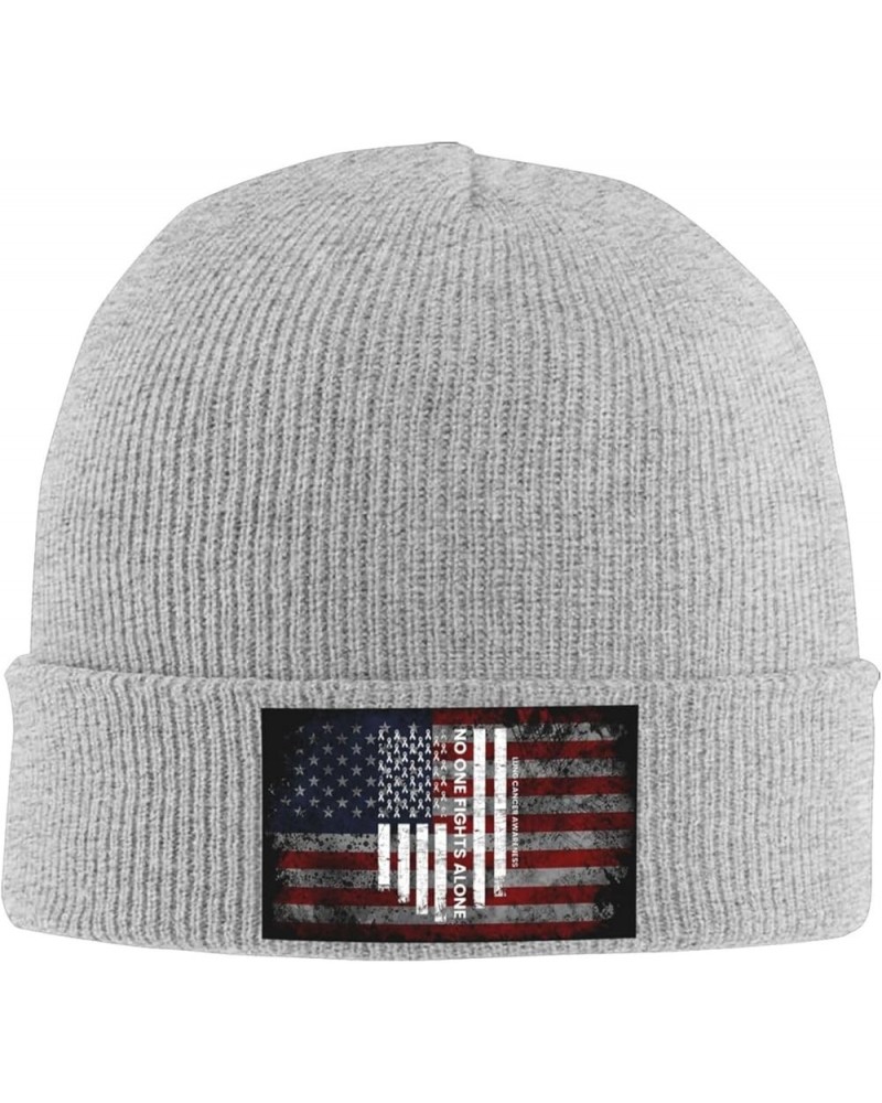 Lung Cancer Awareness America Flag White Ribbon Cozy Knitted Hat for Winter - Warm Comfort Black Gray $13.00 Skullies & Beanies