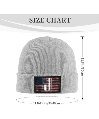 Lung Cancer Awareness America Flag White Ribbon Cozy Knitted Hat for Winter - Warm Comfort Black Gray $13.00 Skullies & Beanies