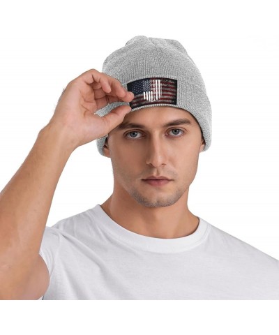 Lung Cancer Awareness America Flag White Ribbon Cozy Knitted Hat for Winter - Warm Comfort Black Gray $13.00 Skullies & Beanies