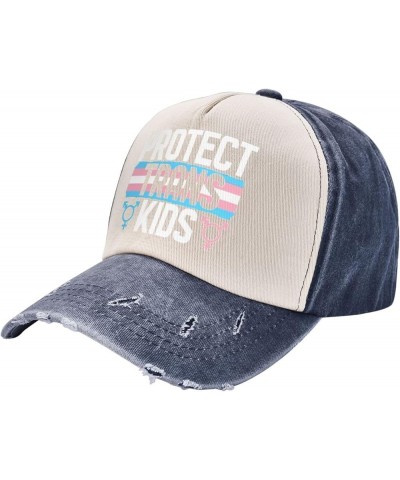 Protect Trans Kids Adult Washed Cowboy Hat Baseball Hat Outdoor Travel Hat Denim Hat Navy Blue $13.37 Cowboy Hats