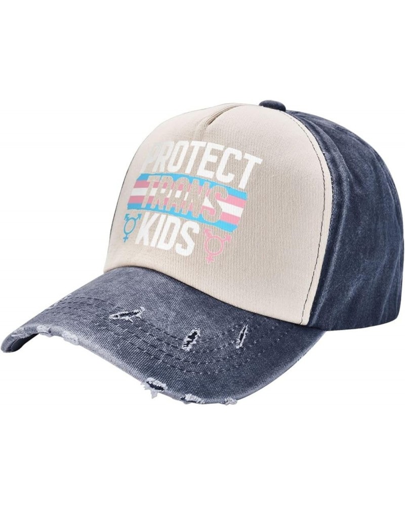 Protect Trans Kids Adult Washed Cowboy Hat Baseball Hat Outdoor Travel Hat Denim Hat Navy Blue $13.37 Cowboy Hats