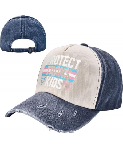 Protect Trans Kids Adult Washed Cowboy Hat Baseball Hat Outdoor Travel Hat Denim Hat Navy Blue $13.37 Cowboy Hats