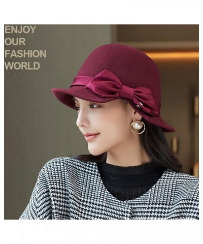 Dome Top Wool Felt Fedora Hats Women Winter Warm Church Cloche Derby Hat with Bowknot Ribbon Lighttan $29.40 Fedoras