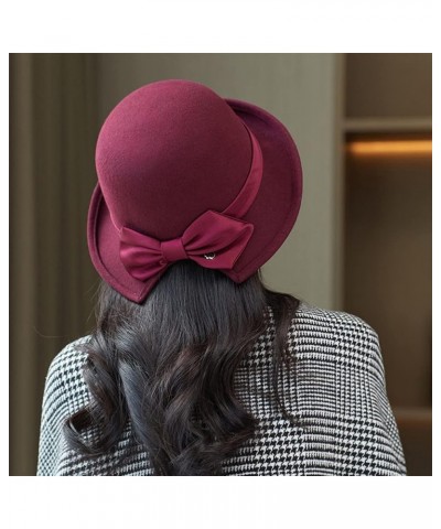 Dome Top Wool Felt Fedora Hats Women Winter Warm Church Cloche Derby Hat with Bowknot Ribbon Lighttan $29.40 Fedoras