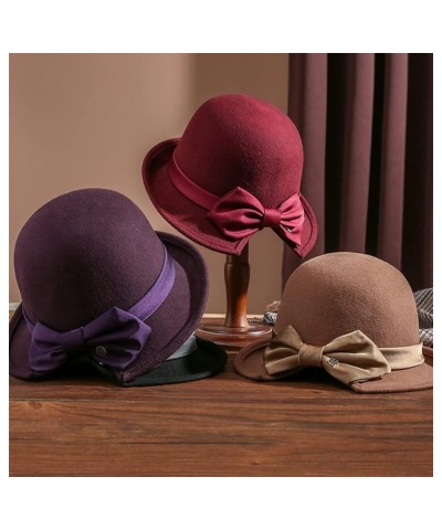 Dome Top Wool Felt Fedora Hats Women Winter Warm Church Cloche Derby Hat with Bowknot Ribbon Lighttan $29.40 Fedoras