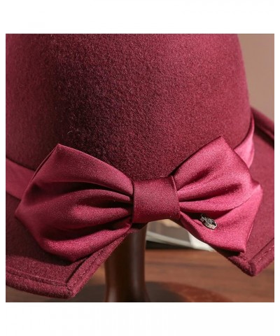 Dome Top Wool Felt Fedora Hats Women Winter Warm Church Cloche Derby Hat with Bowknot Ribbon Lighttan $29.40 Fedoras