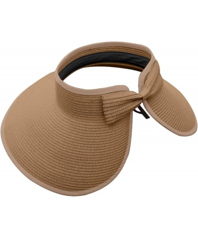 Women Bowknot Summer Straw Hat Cap for Women Sun Visor Hat Foldable Packable Roll Up Wide Brim Ponytail Beach Hat Khaki $7.69...