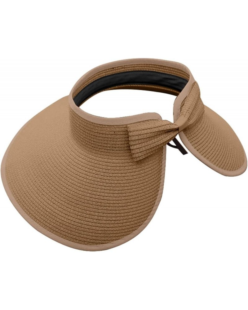 Women Bowknot Summer Straw Hat Cap for Women Sun Visor Hat Foldable Packable Roll Up Wide Brim Ponytail Beach Hat Khaki $7.69...