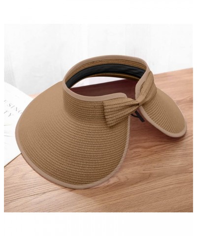 Women Bowknot Summer Straw Hat Cap for Women Sun Visor Hat Foldable Packable Roll Up Wide Brim Ponytail Beach Hat Khaki $7.69...