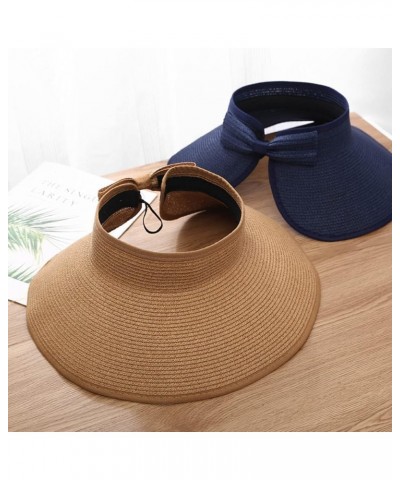 Women Bowknot Summer Straw Hat Cap for Women Sun Visor Hat Foldable Packable Roll Up Wide Brim Ponytail Beach Hat Khaki $7.69...