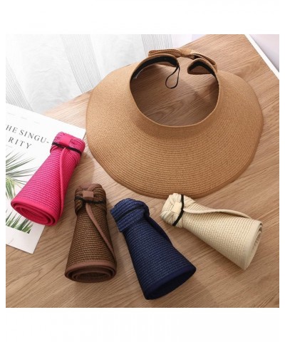 Women Bowknot Summer Straw Hat Cap for Women Sun Visor Hat Foldable Packable Roll Up Wide Brim Ponytail Beach Hat Khaki $7.69...