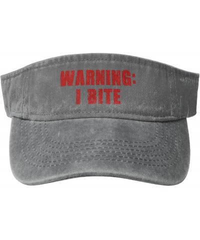 Warning I Bite Sun Visor Hats Cotton Empty Top Baseball Cap Sports Sun Cap Running Tennis Visors for Men Women,Black Gray $10...