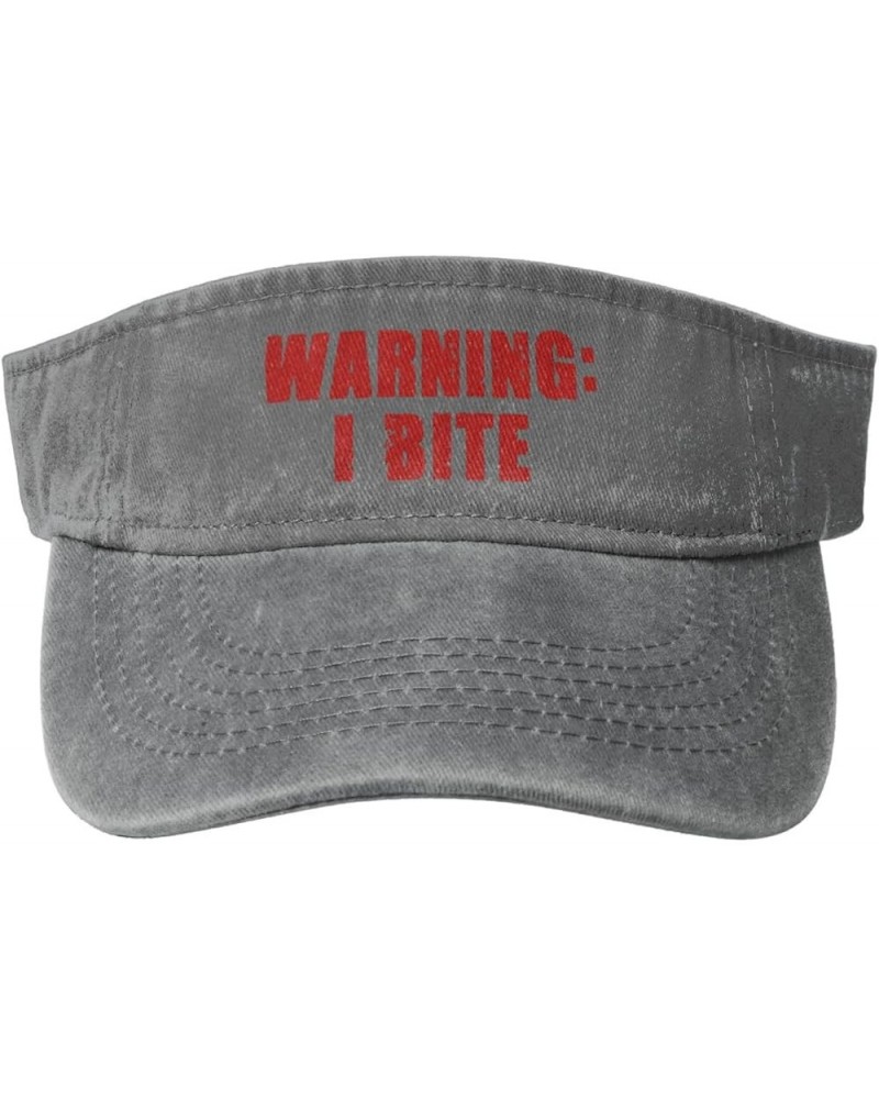 Warning I Bite Sun Visor Hats Cotton Empty Top Baseball Cap Sports Sun Cap Running Tennis Visors for Men Women,Black Gray $10...