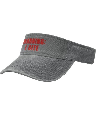 Warning I Bite Sun Visor Hats Cotton Empty Top Baseball Cap Sports Sun Cap Running Tennis Visors for Men Women,Black Gray $10...