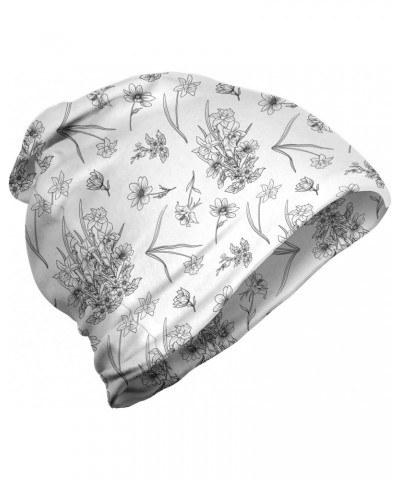 Unisex Beanie, Blooming Sketchy Flowers, Hiking Outdoors Grey and White $14.26 Skullies & Beanies